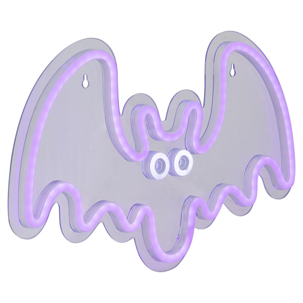15" Purple LED Lighted Neon Style Purple Bat Halloween Window Silhouette. Picture 2