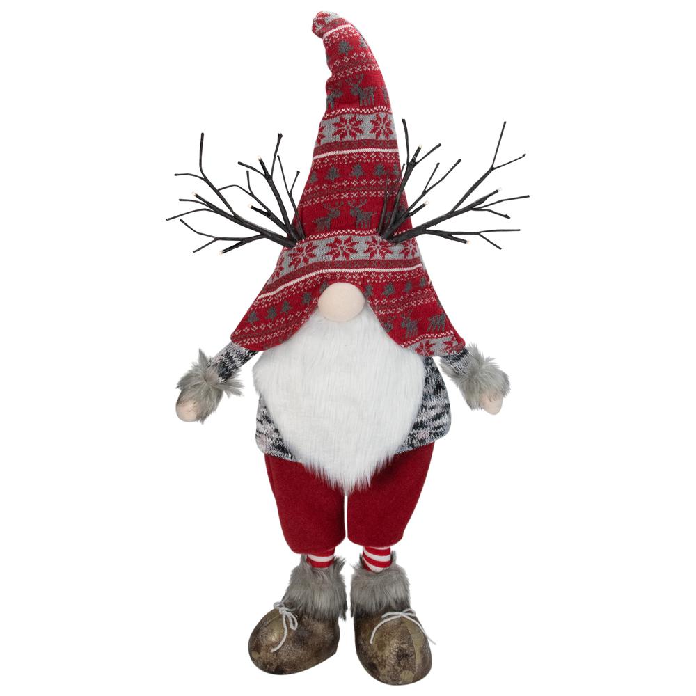 30" Red Nordic Hat Standing Santa Christmas Gnome with LED Antler. Picture 1