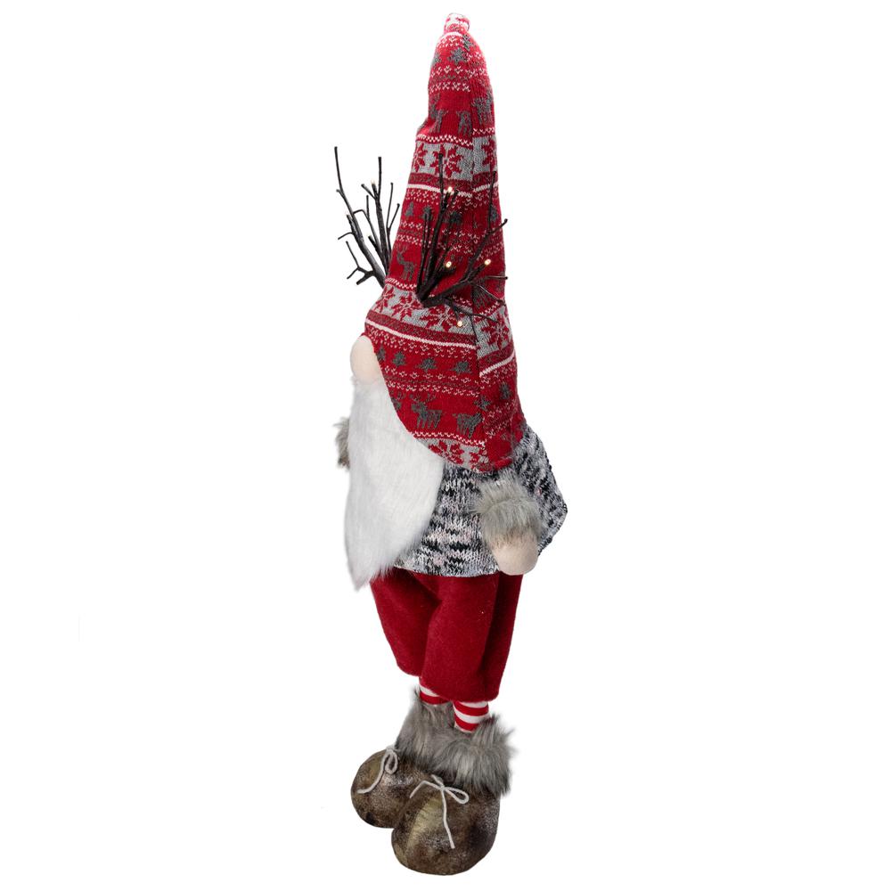 30" Red Nordic Hat Standing Santa Christmas Gnome with LED Antler. Picture 3