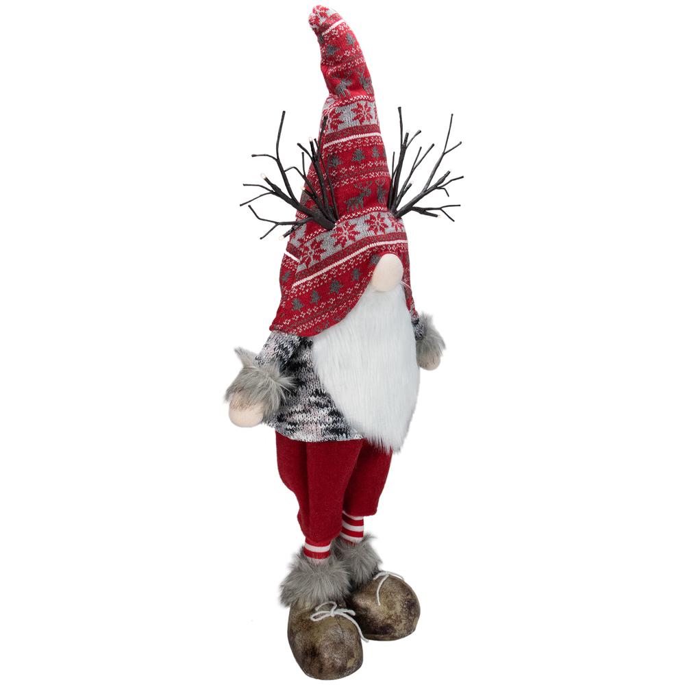 30" Red Nordic Hat Standing Santa Christmas Gnome with LED Antler. Picture 2