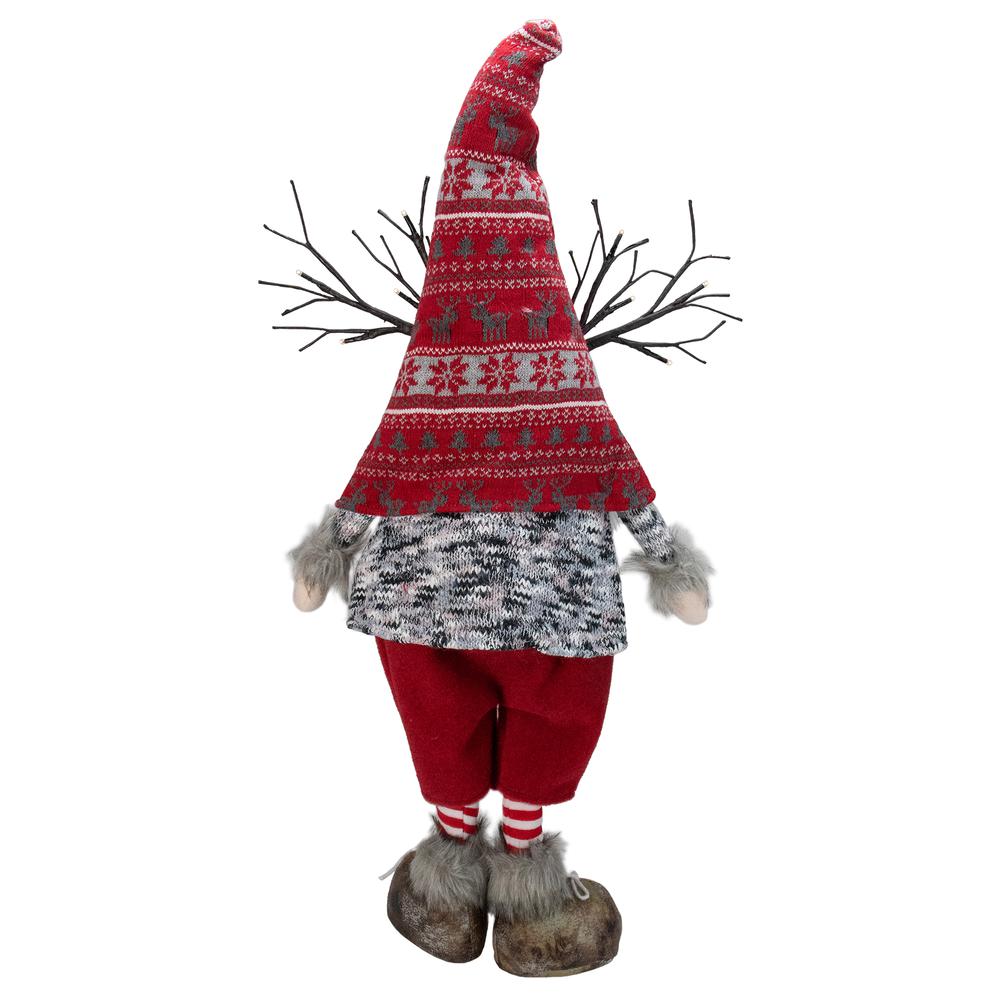 30" Red Nordic Hat Standing Santa Christmas Gnome with LED Antler. Picture 4