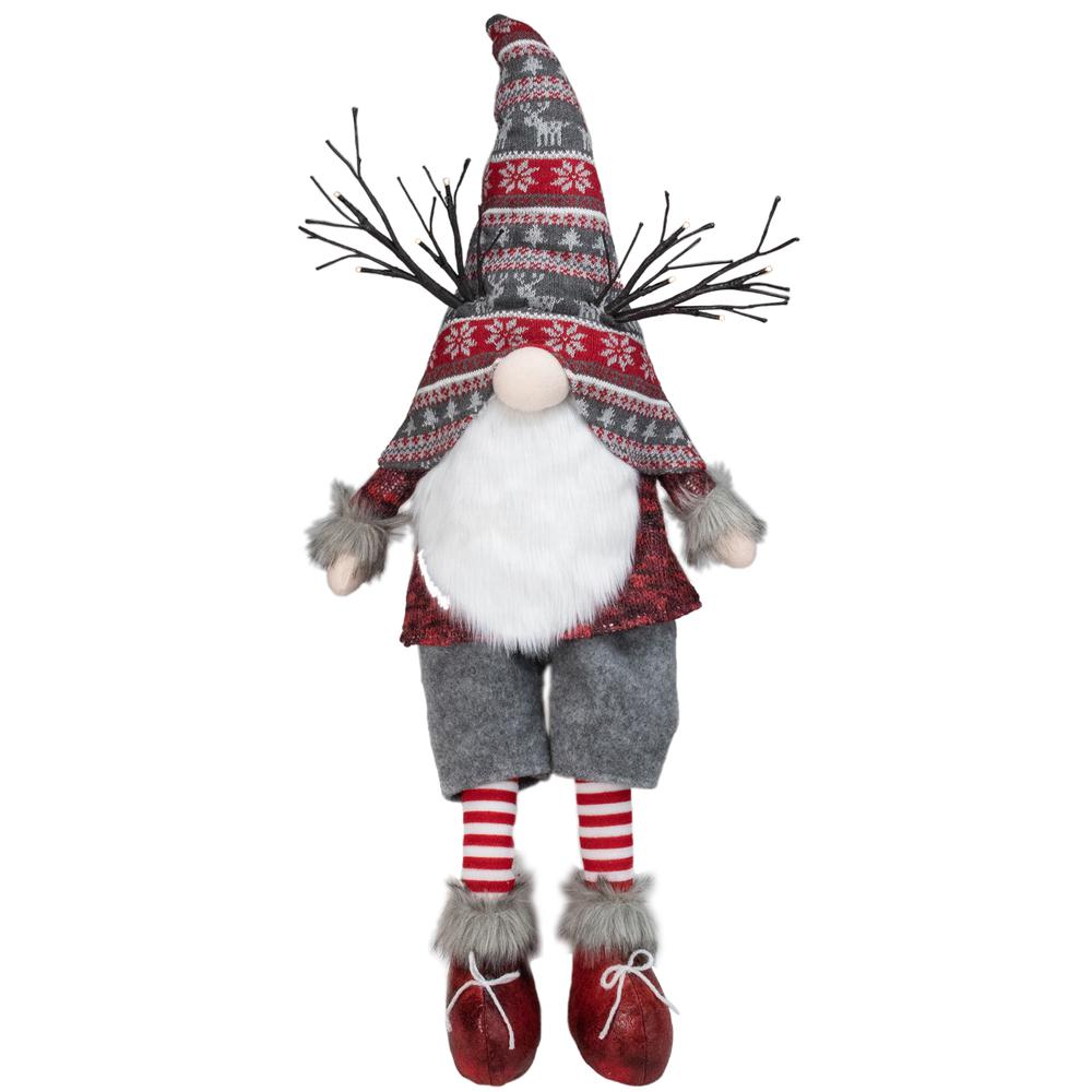 30" Gray and Red Christmas Gnome with LED Antlers and Dangling Legs. The main picture.