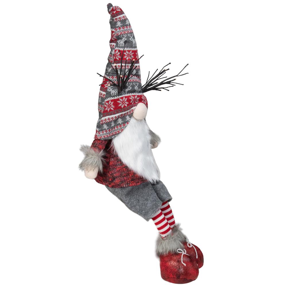 30" Gray and Red Christmas Gnome with LED Antlers and Dangling Legs. Picture 3