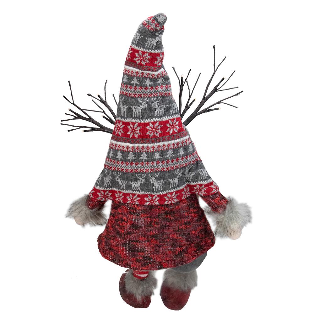 30" Gray and Red Christmas Gnome with LED Antlers and Dangling Legs. Picture 5