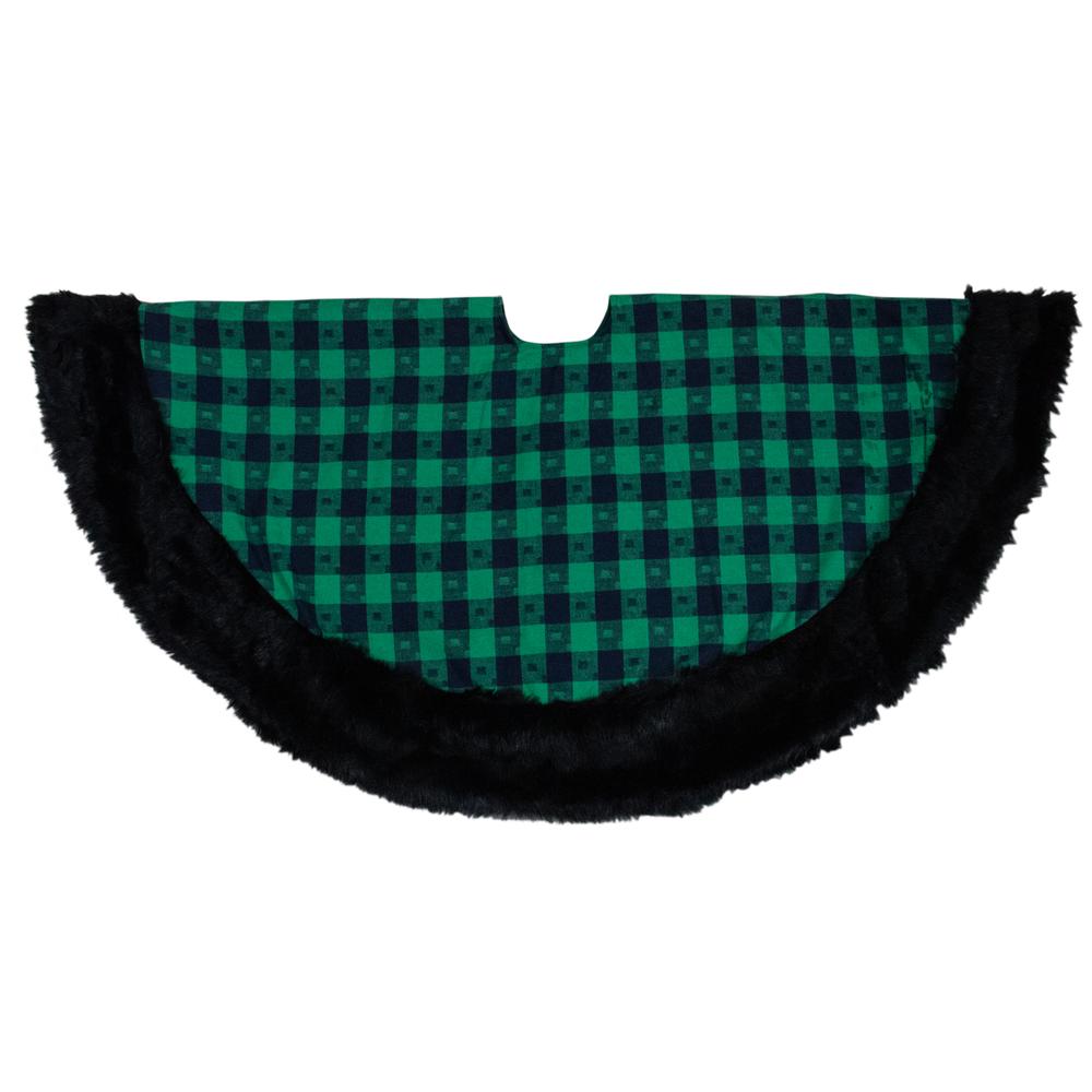 48" Green and Black Plaid Christmas Tree Skirt. Picture 1