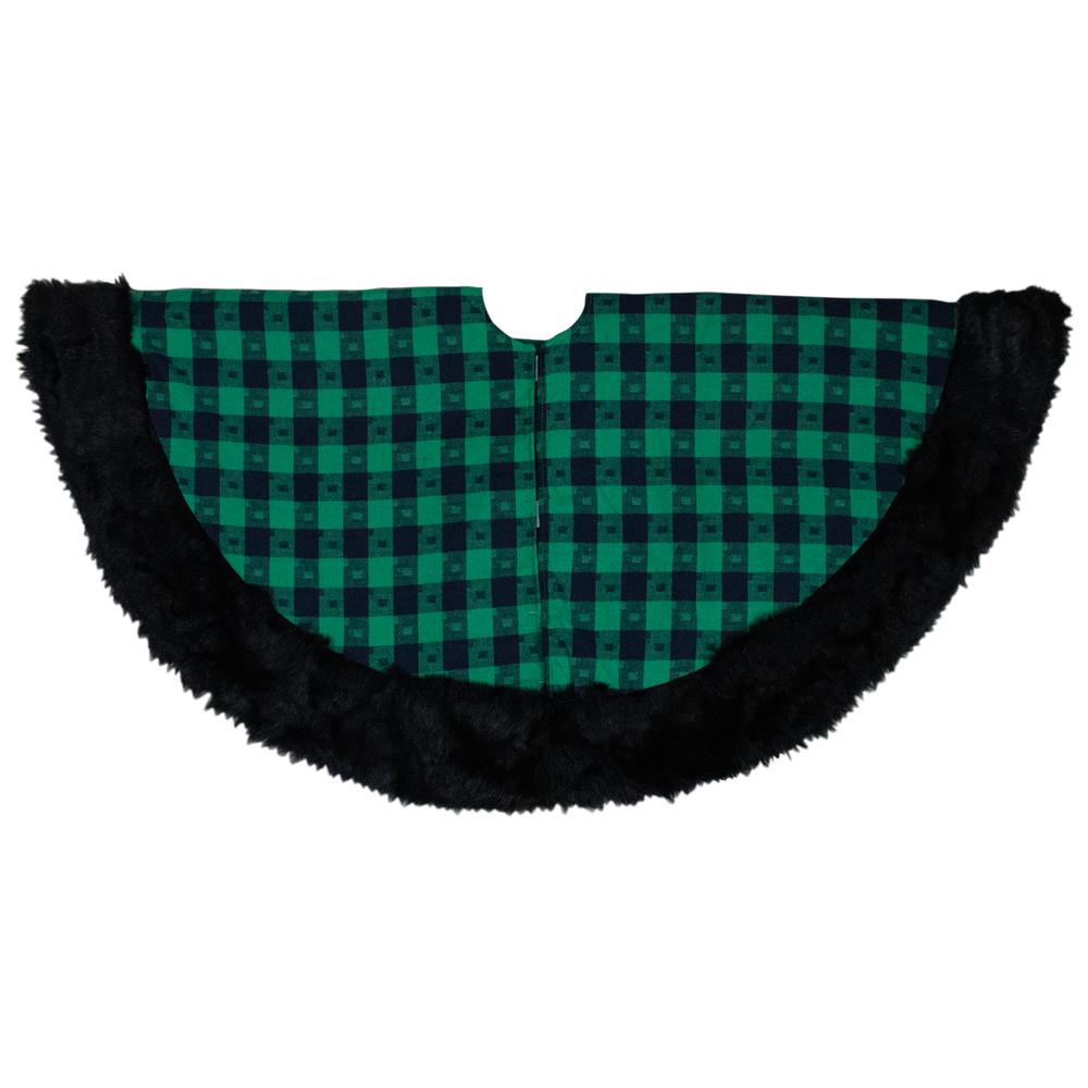 48" Green and Black Plaid Christmas Tree Skirt. Picture 4