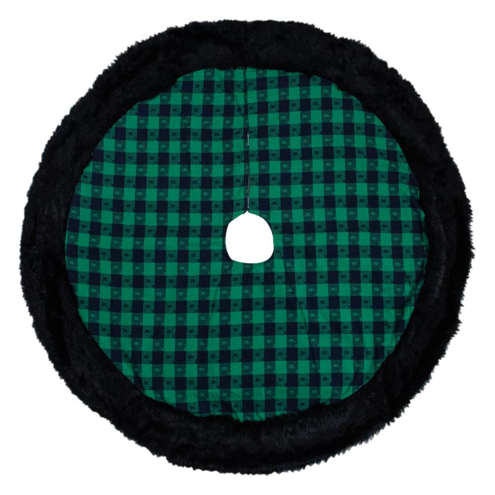48" Green and Black Plaid Christmas Tree Skirt. Picture 3
