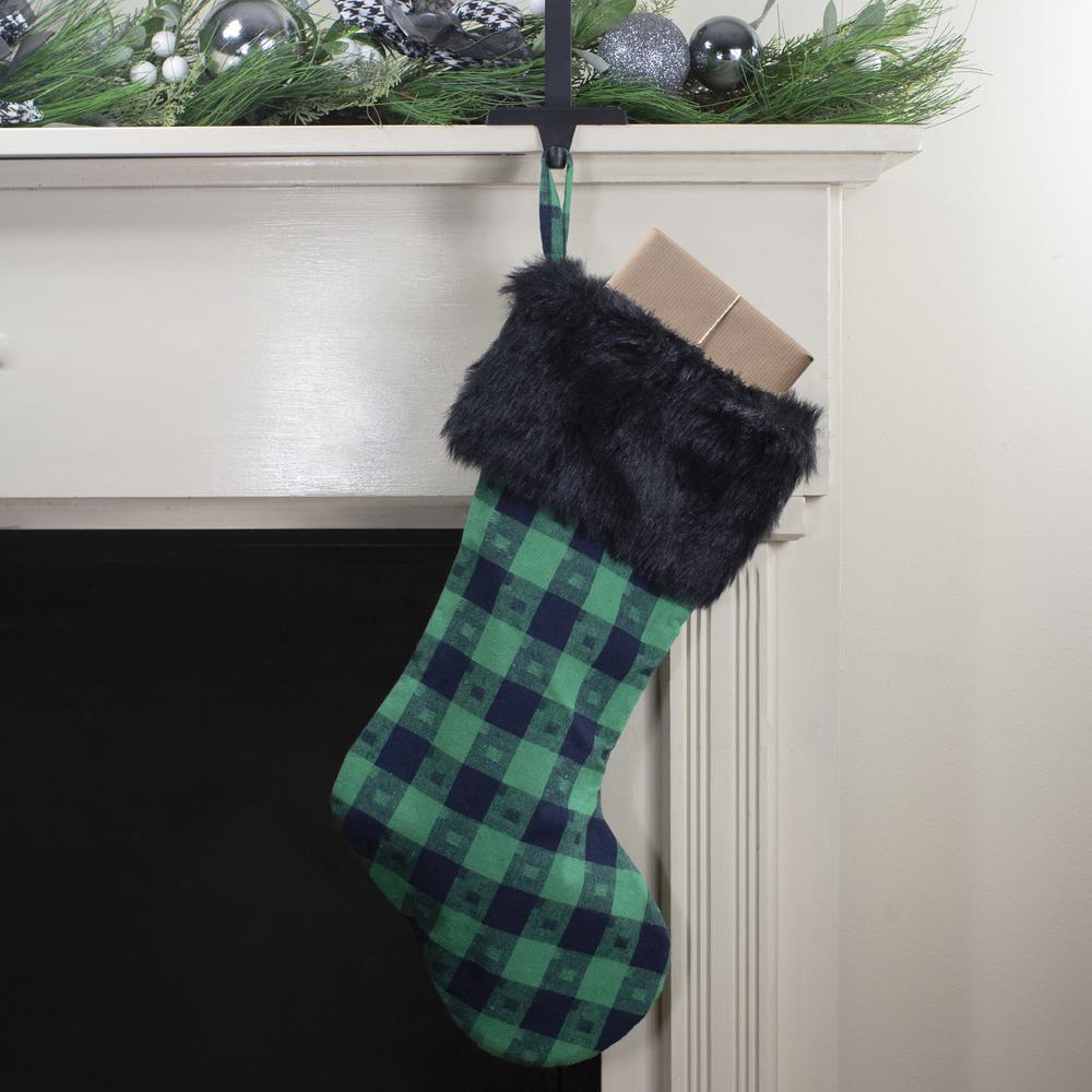 20" Green and Black Plaid Christmas Stocking. Picture 2