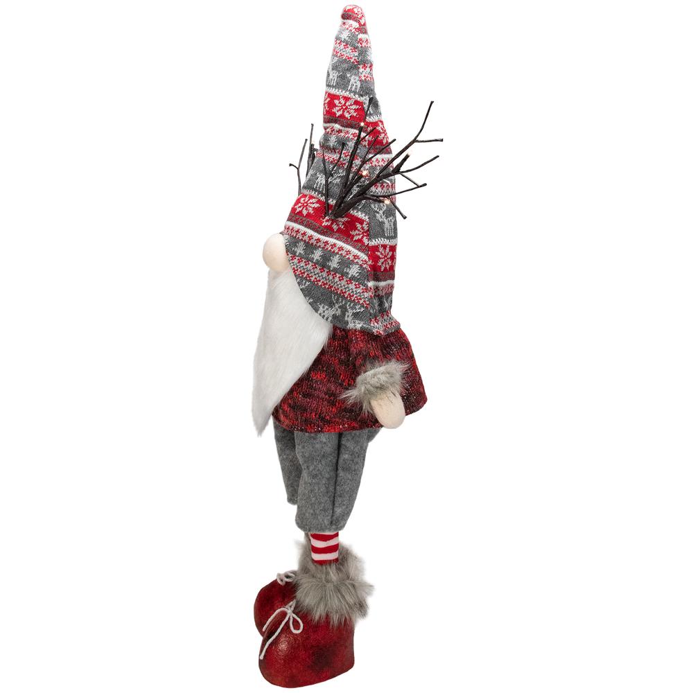 30" Red and Gray Nordic Hat Standing Christmas Gnome with LED Antlers. Picture 4