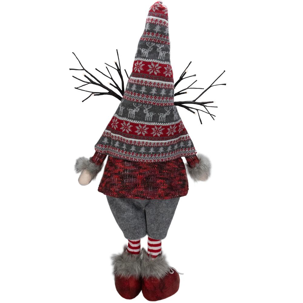 30" Red and Gray Nordic Hat Standing Christmas Gnome with LED Antlers. Picture 5