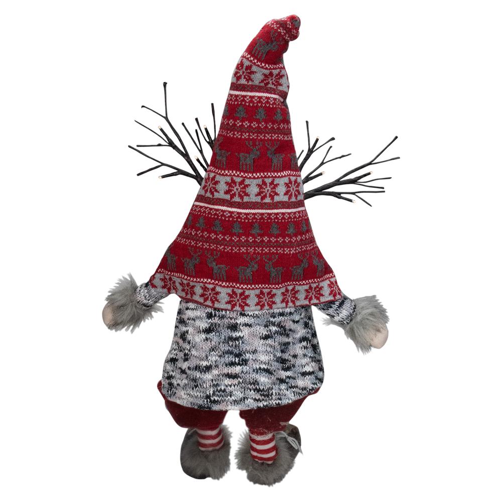 30" Red and Gray Fair Isle Sitting Gnome Christmas Figure with LED Antlers. Picture 4