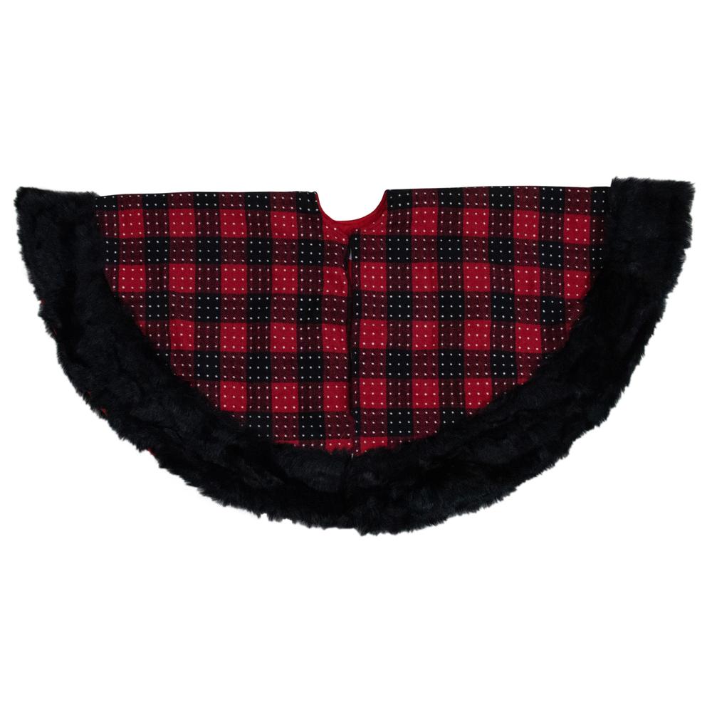 48" Red and Black Plaid with Polka Dots Christmas Tree Skirt. Picture 4
