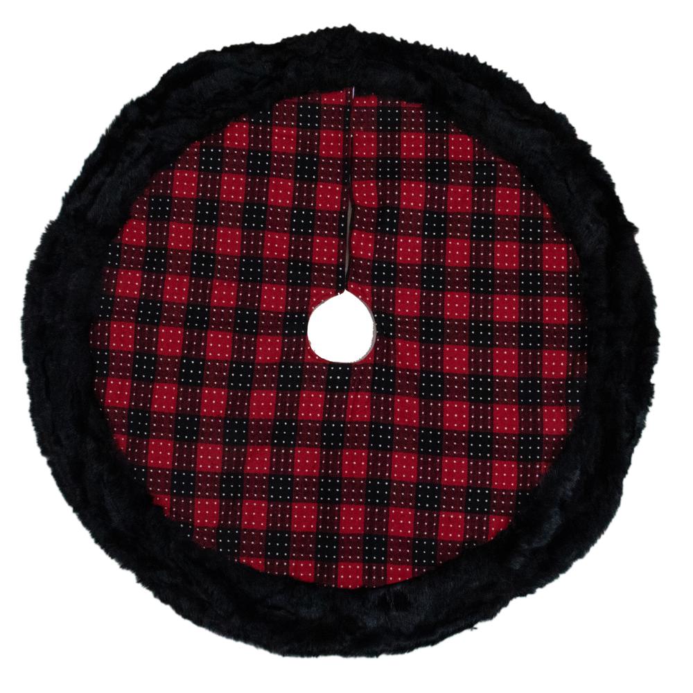 48" Red and Black Plaid with Polka Dots Christmas Tree Skirt. Picture 3