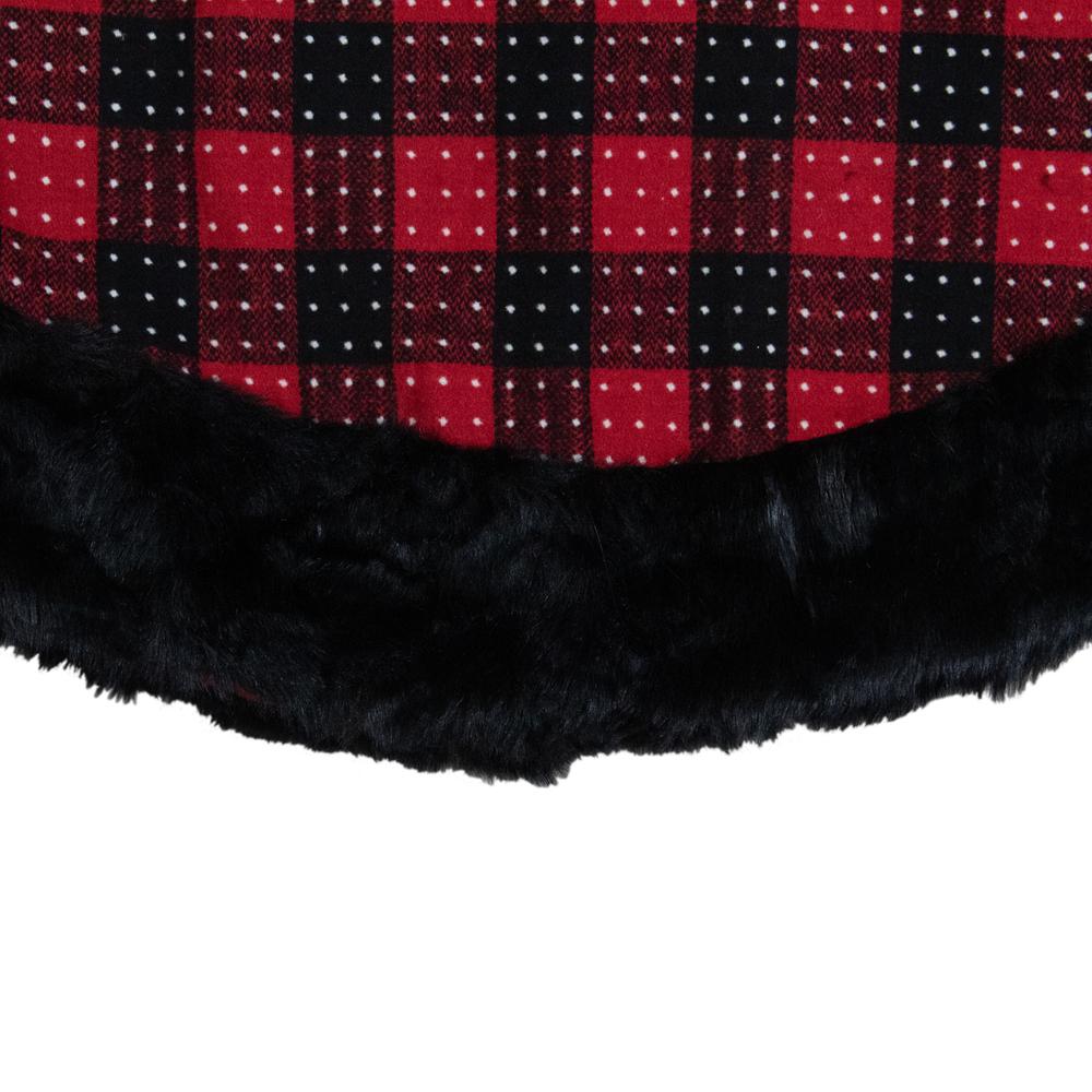 48" Red and Black Plaid with Polka Dots Christmas Tree Skirt. Picture 5