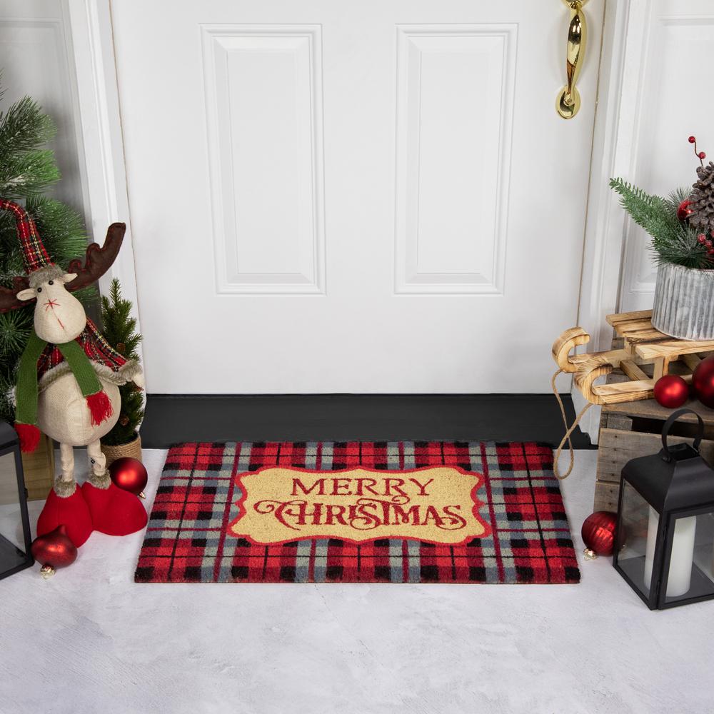Red and Black Plaid "Merry Christmas" Rectangular Doormat 18" x 30". Picture 2