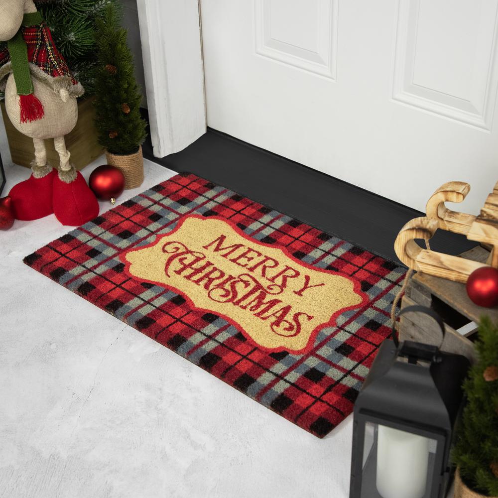 Red and Black Plaid "Merry Christmas" Rectangular Doormat 18" x 30". Picture 3