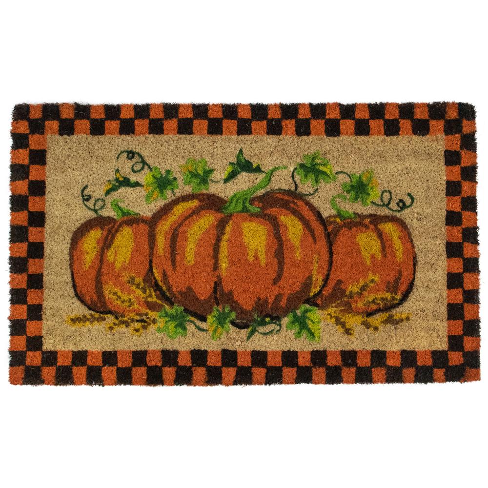 Checkered Fall Harvest Pumpkin Doormat 18" x 30". Picture 1