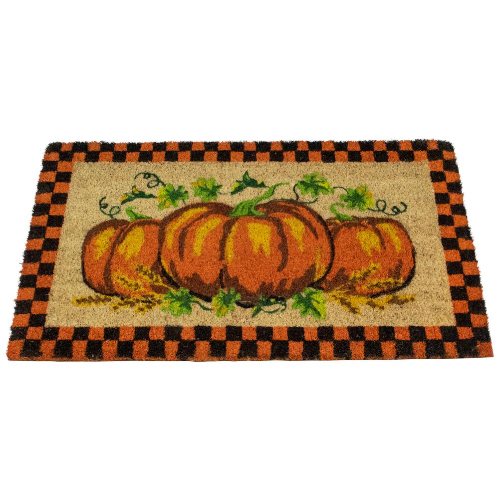 Checkered Fall Harvest Pumpkin Doormat 18" x 30". Picture 2