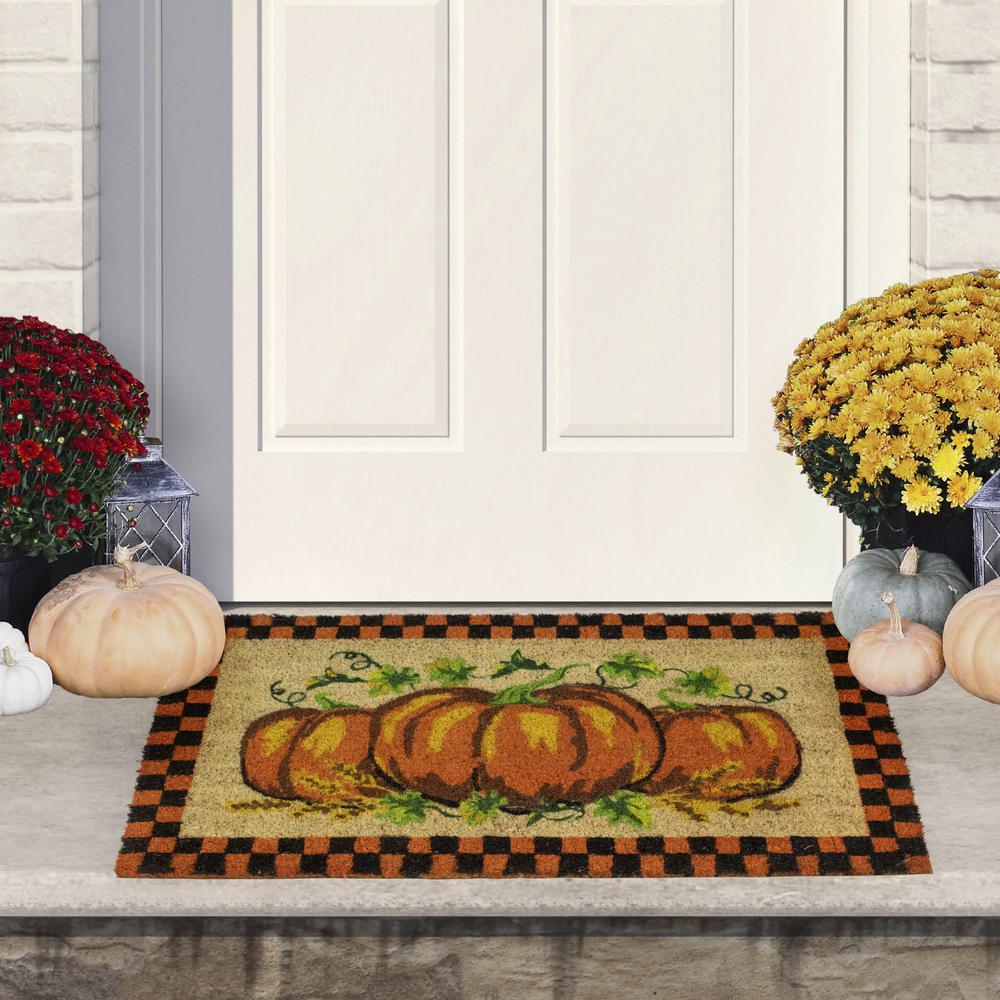 Checkered Fall Harvest Pumpkin Doormat 18" x 30". Picture 5