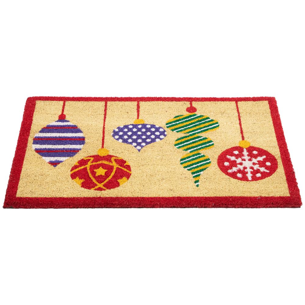 Tan Brown and Red Christmas Ornaments Coir Outdoor Doormat 18" x 30". Picture 7