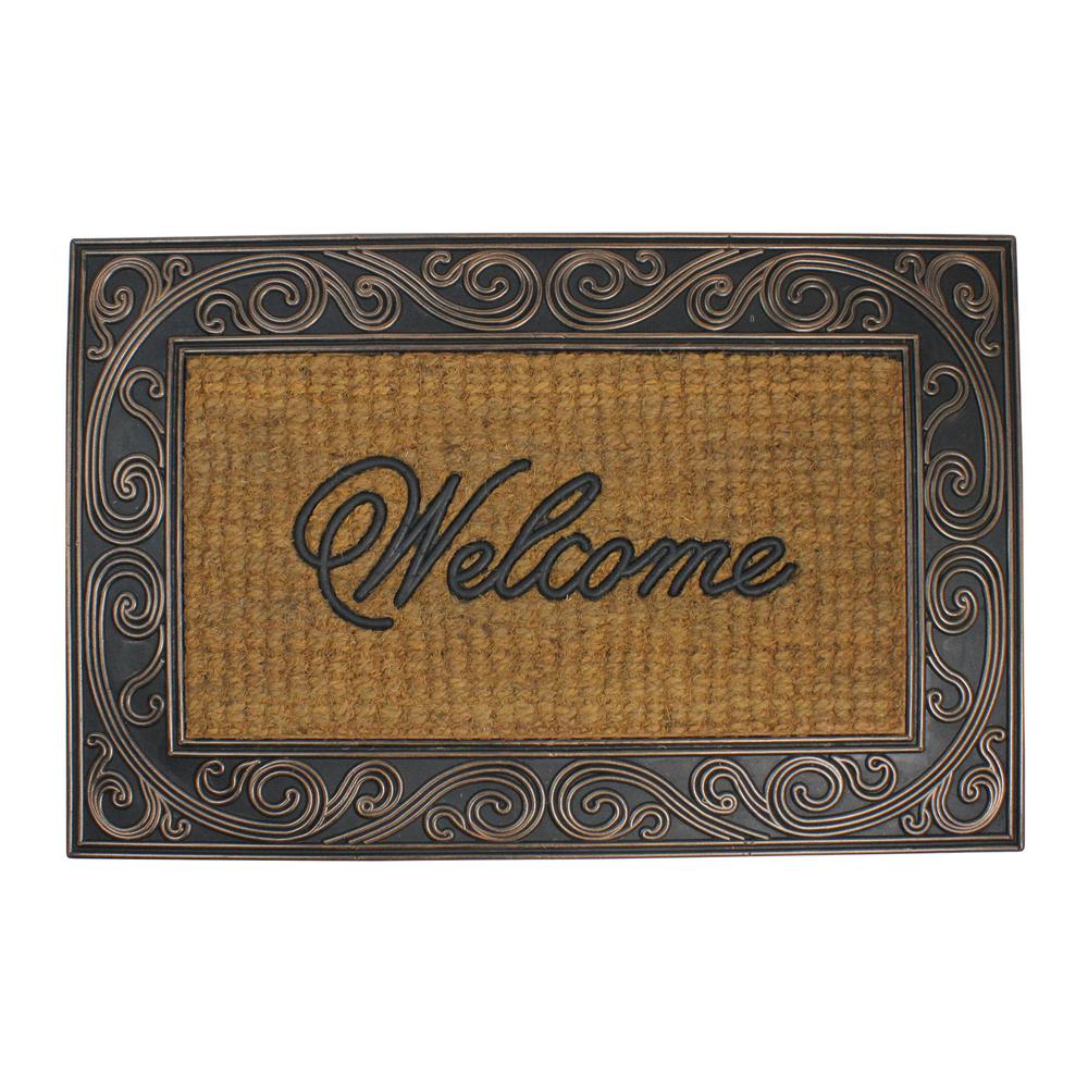 Brown and Black Swirled Rectangular Welcome Doormat 35" x 23". Picture 1