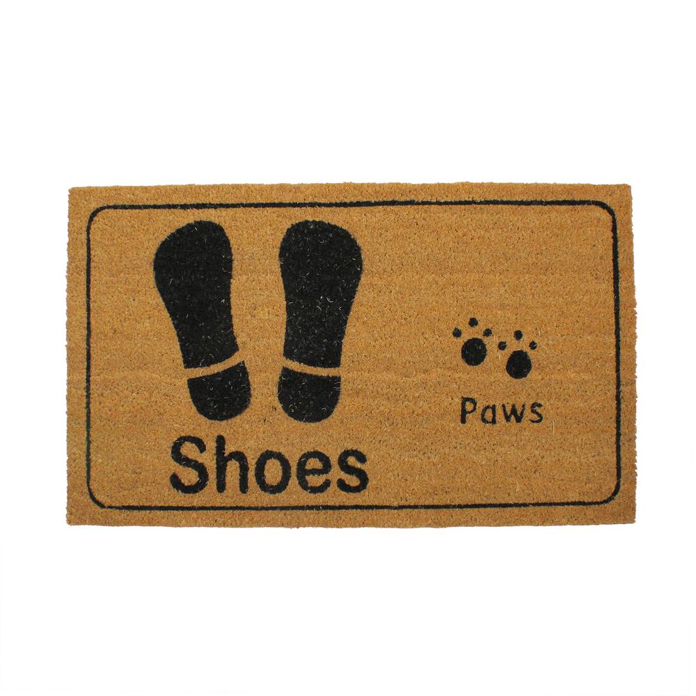 Beige and Black Shoe Prints and Paw Prints Doormat 18" x 30". Picture 1