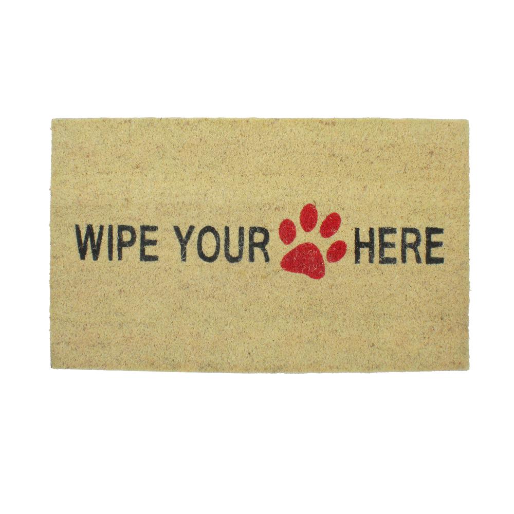 Beige and Black Animal Print "Wipe Your Paw Here" Doormat 30 x 18. Picture 1