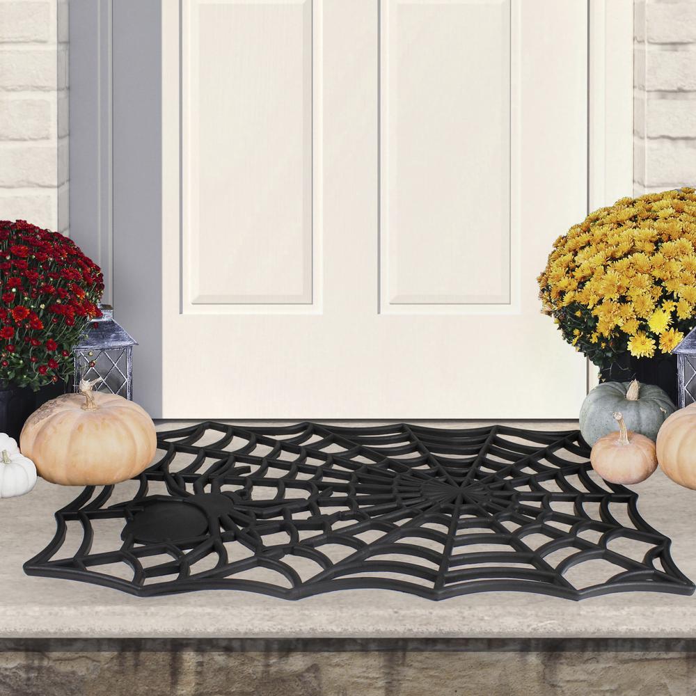 Black Spider Web Rectangular Halloween Doormat 18" x 30". Picture 2