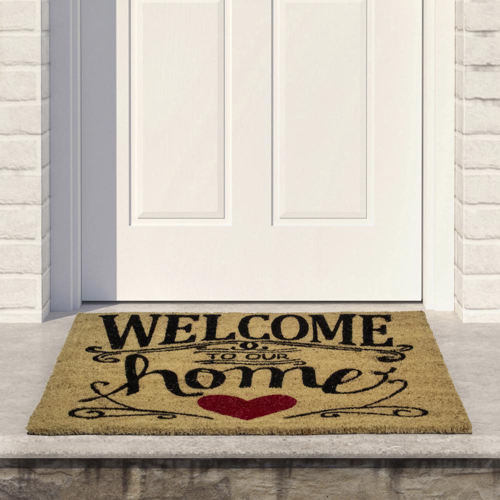 Natural Coir "Welcome to Our Home" Rectangular Doormat 18" x 30". Picture 2