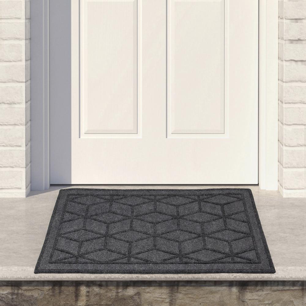 Gray Diamond Patterned Rectangular Coir Doormat 18" x 30". Picture 2
