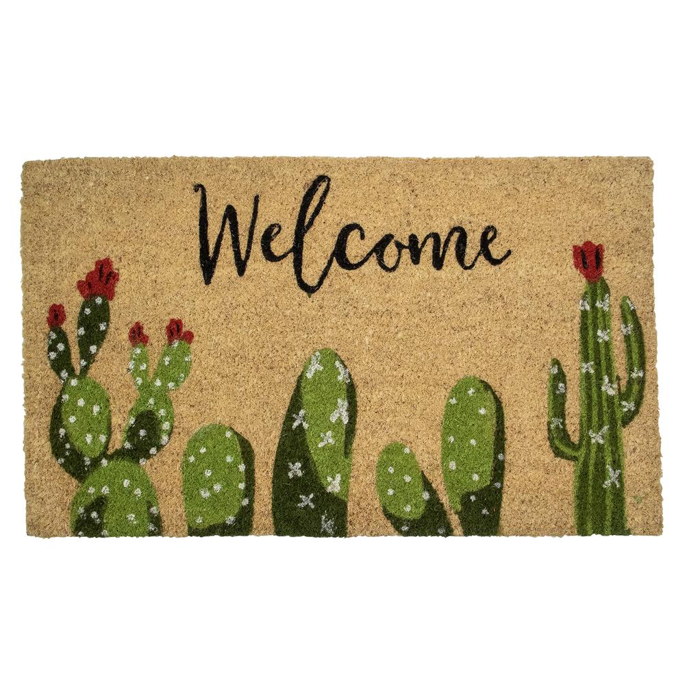 Natural Coir Cactus "Welcome" Outdoor Doormat 18" x 30". Picture 1
