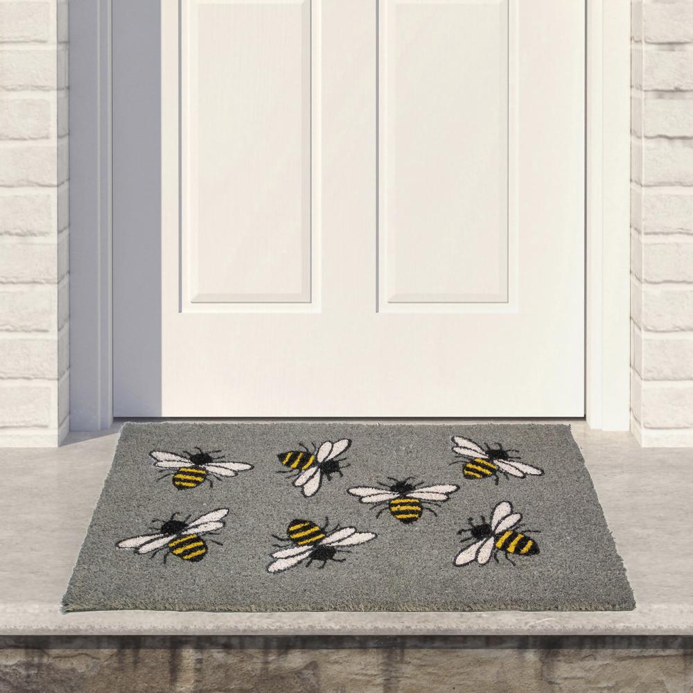 Natural Coir Outdoor Rectangular Bumble Bee Doormat 18" x 30". Picture 2