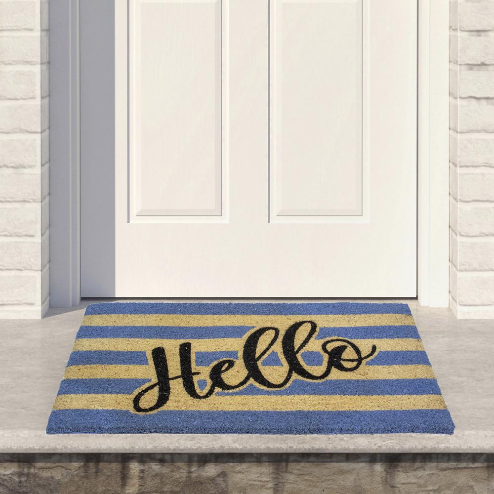 Natural Coir "Hello" Outdoor Rectangular Doormat 18" x 30". Picture 2