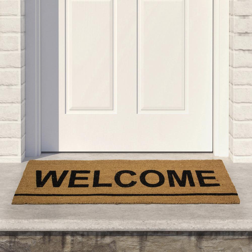 Natural Coir Outdoor Rectangular "Welcome" Doormat 16" x 48". Picture 2