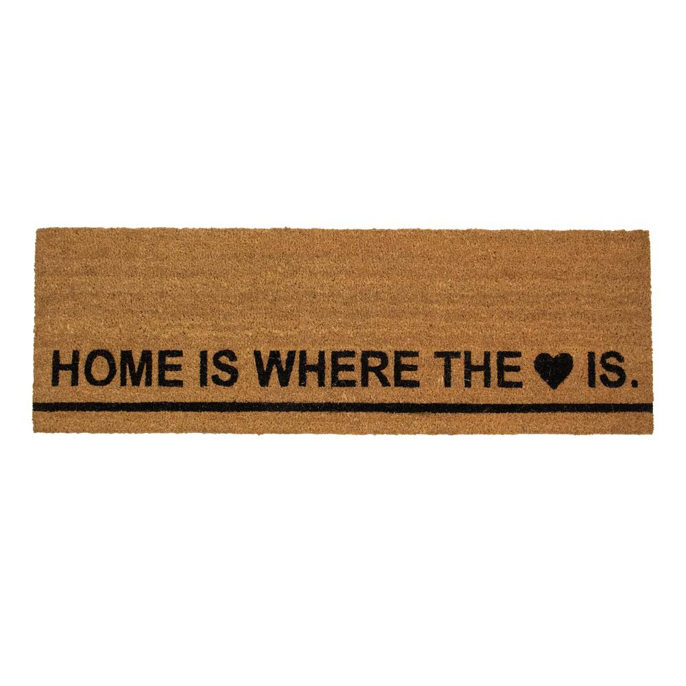 Natural Coir Outdoor Rectangular "Home Is Where the Heart Is" Doormat 16" x 48". Picture 1
