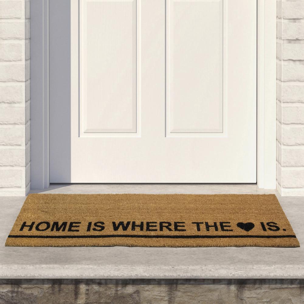Natural Coir Outdoor Rectangular "Home Is Where the Heart Is" Doormat 16" x 48". Picture 2