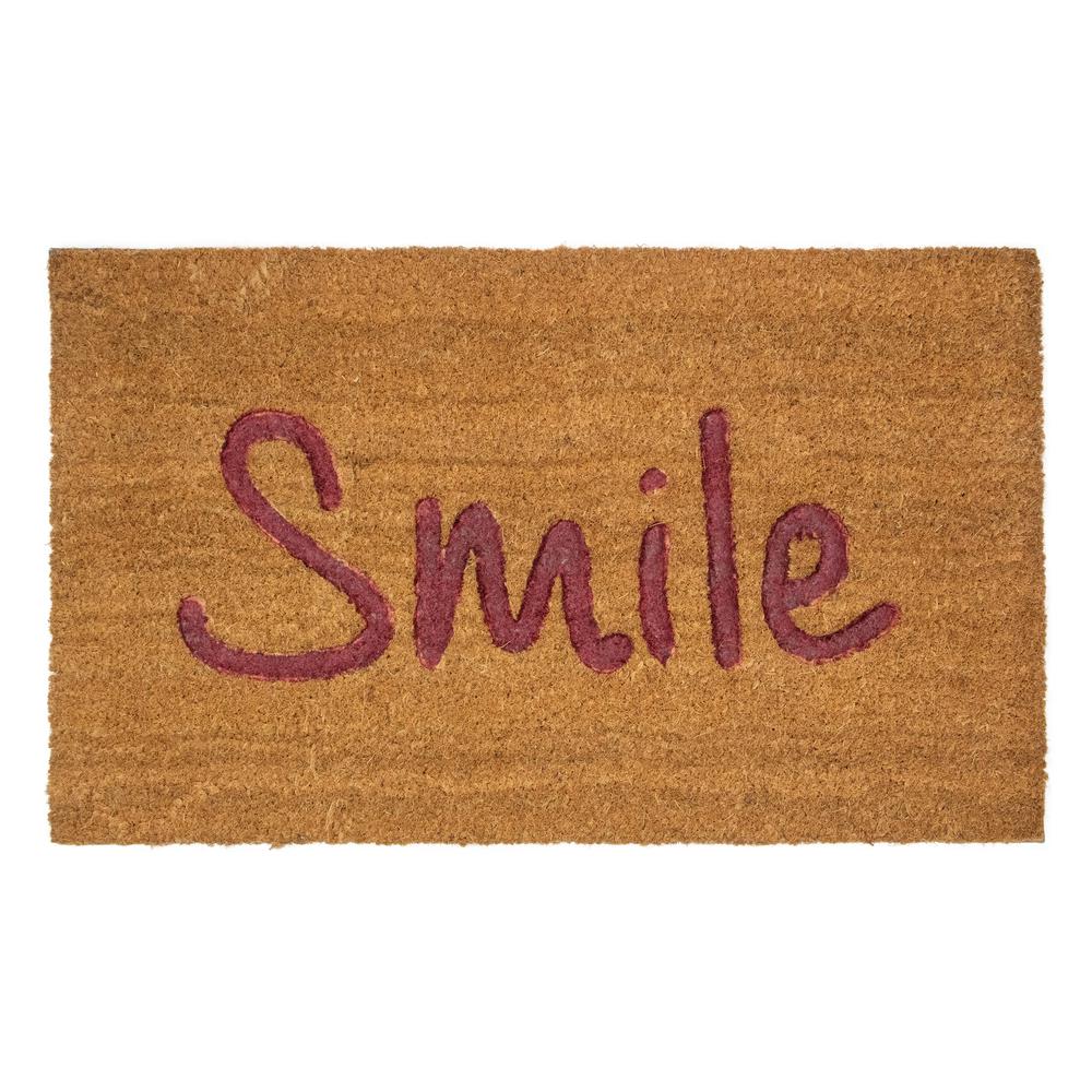 Natural Coir "Smile" Outdoor Rectangular Doormat 18" x 30". Picture 1