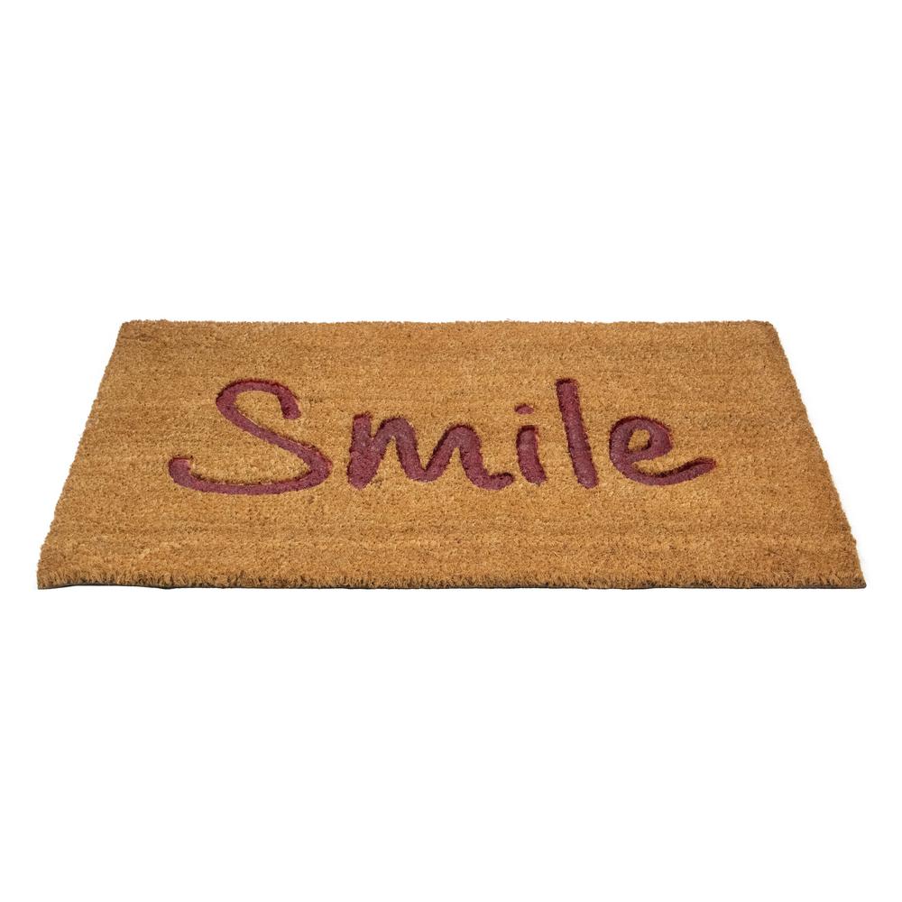 Natural Coir "Smile" Outdoor Rectangular Doormat 18" x 30". Picture 3