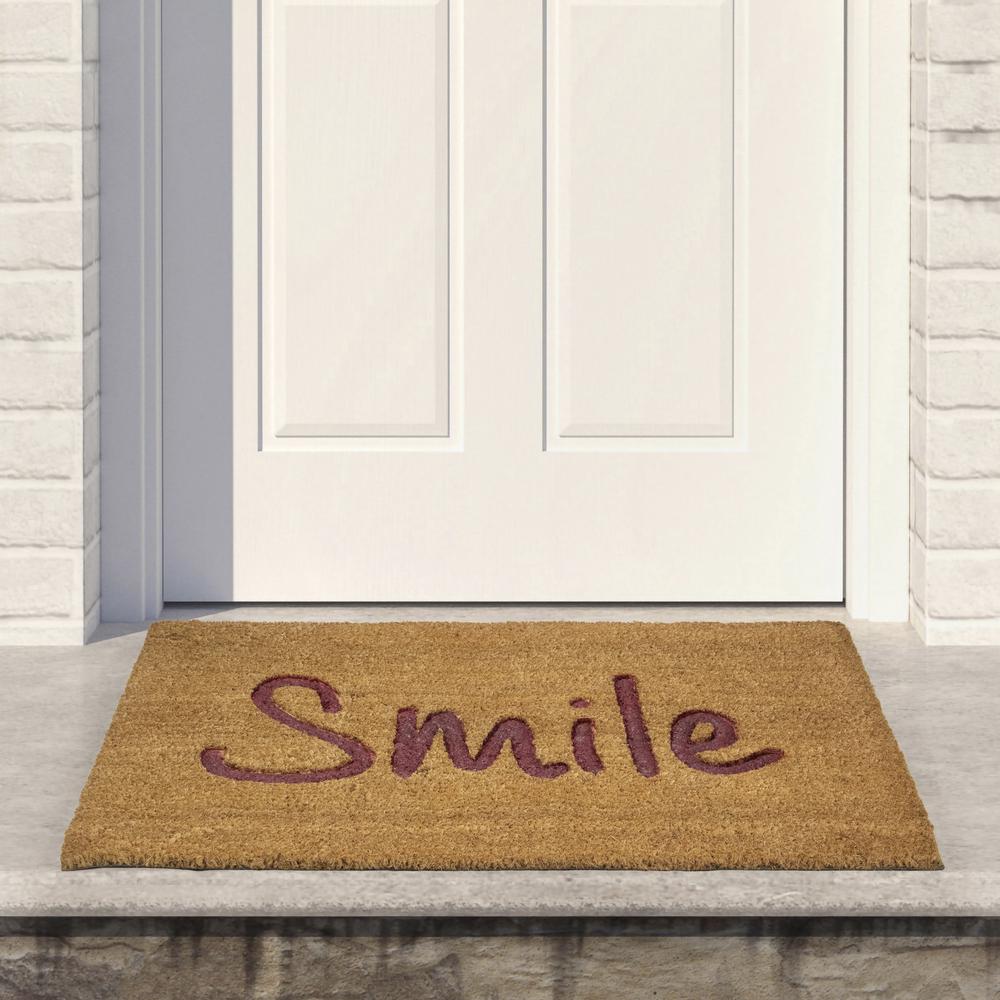 Natural Coir "Smile" Outdoor Rectangular Doormat 18" x 30". Picture 2