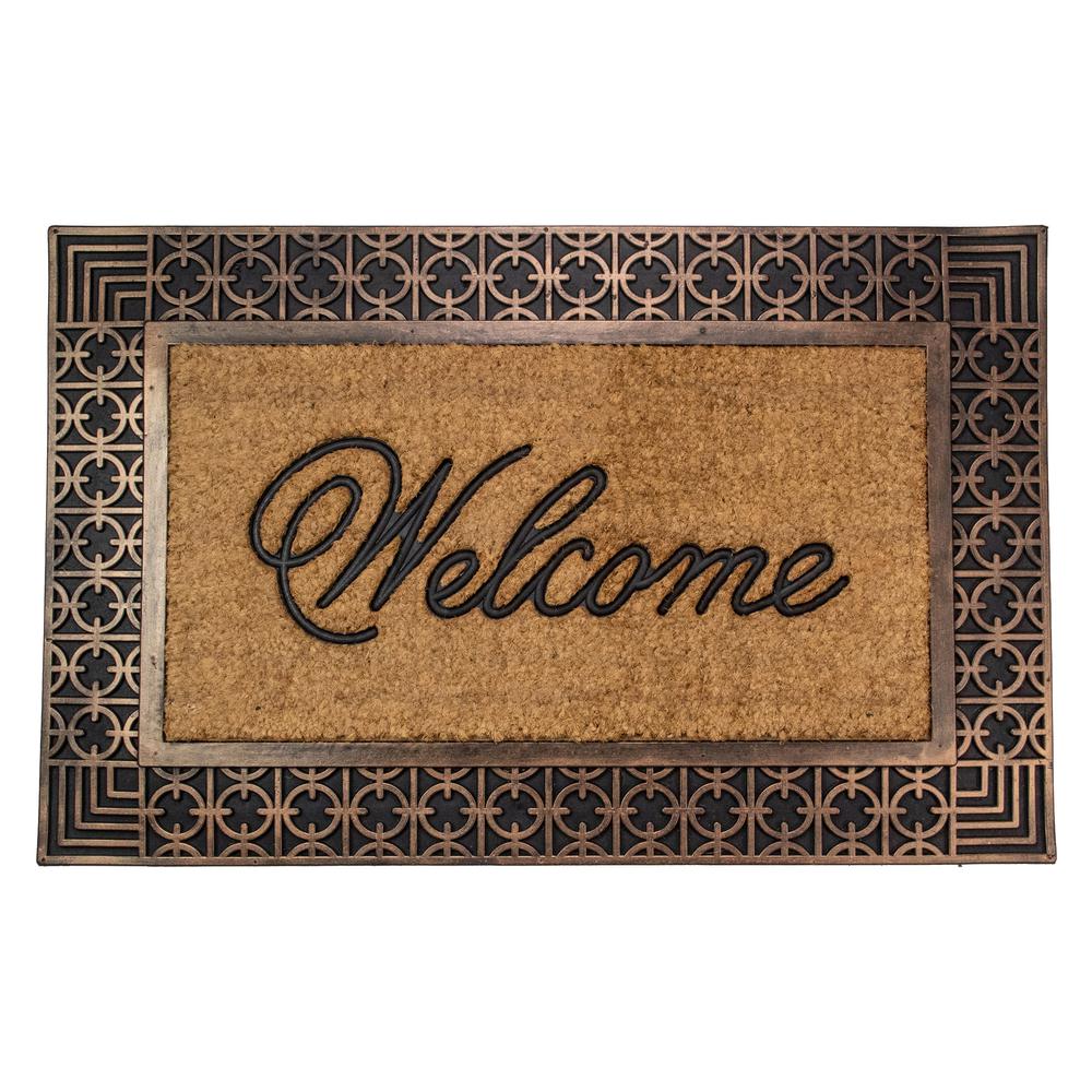Gold and Natural Coir Rectangular "Welcome" Doormat 23" x 35". Picture 1