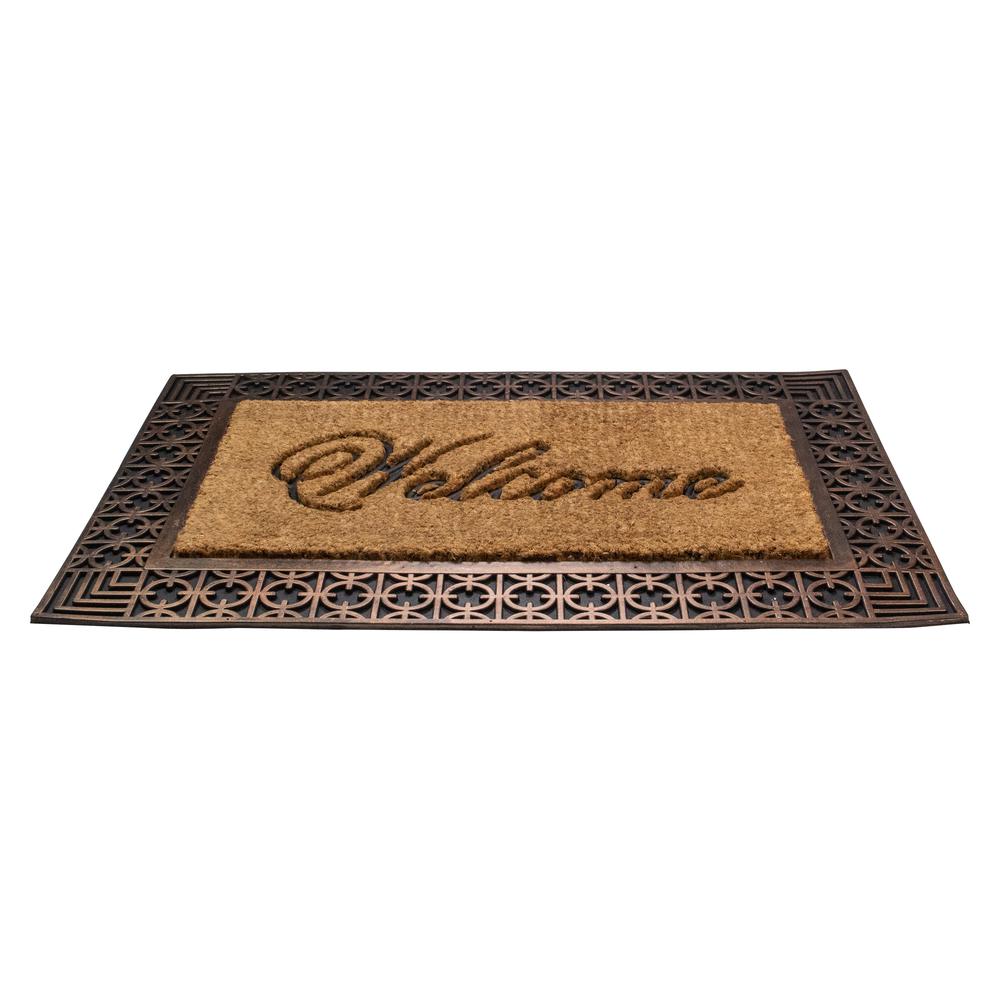 Gold and Natural Coir Rectangular "Welcome" Doormat 23" x 35". Picture 3