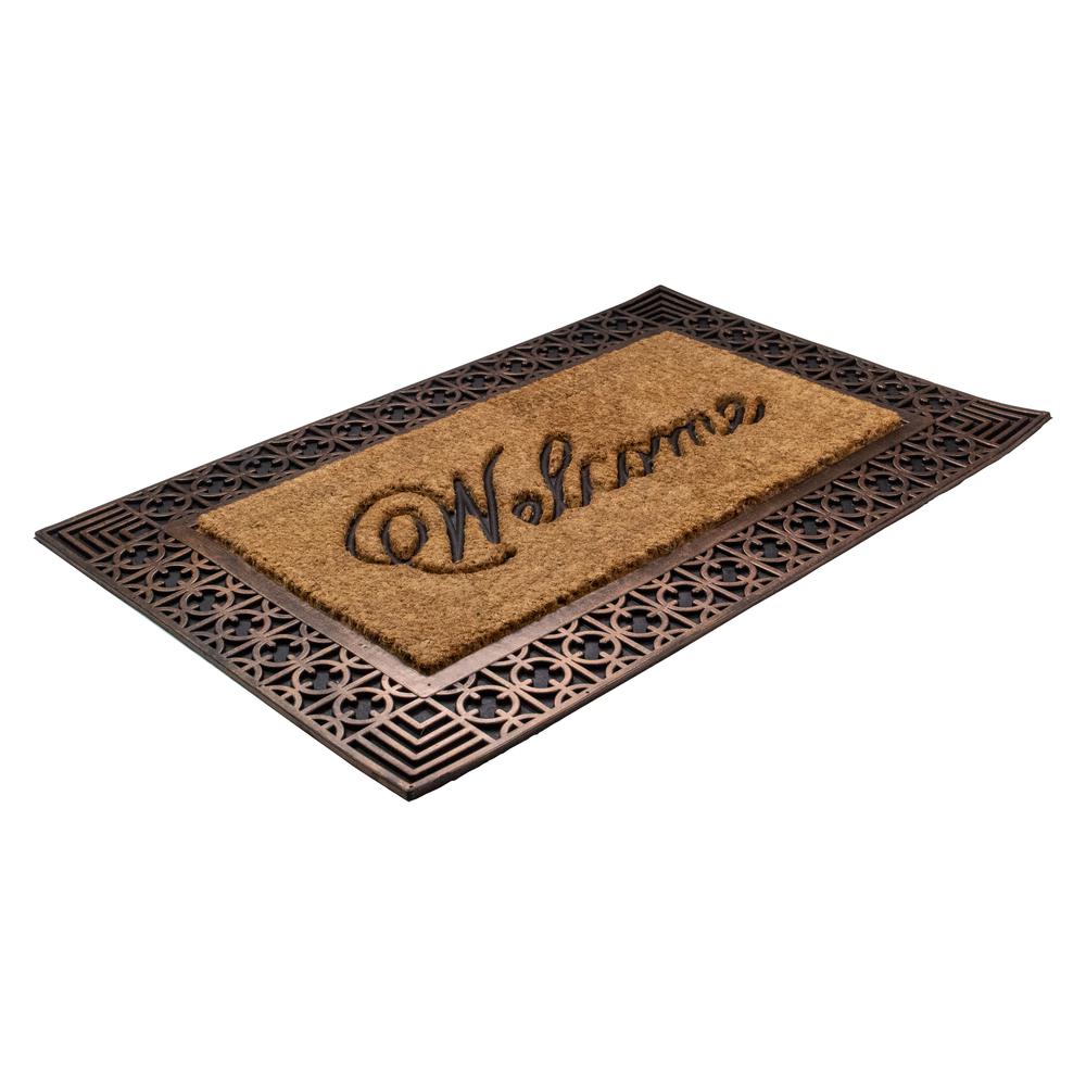 Gold and Natural Coir Rectangular "Welcome" Doormat 23" x 35". Picture 4