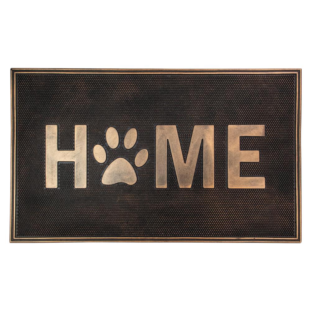 Gold Finish "Home" with Paw Print Rubber Doormat 18" x 30". Picture 1