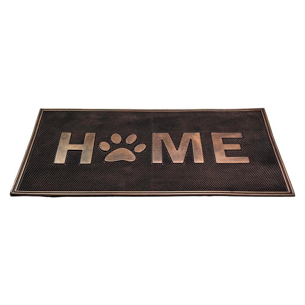 Gold Finish "Home" with Paw Print Rubber Doormat 18" x 30". Picture 3