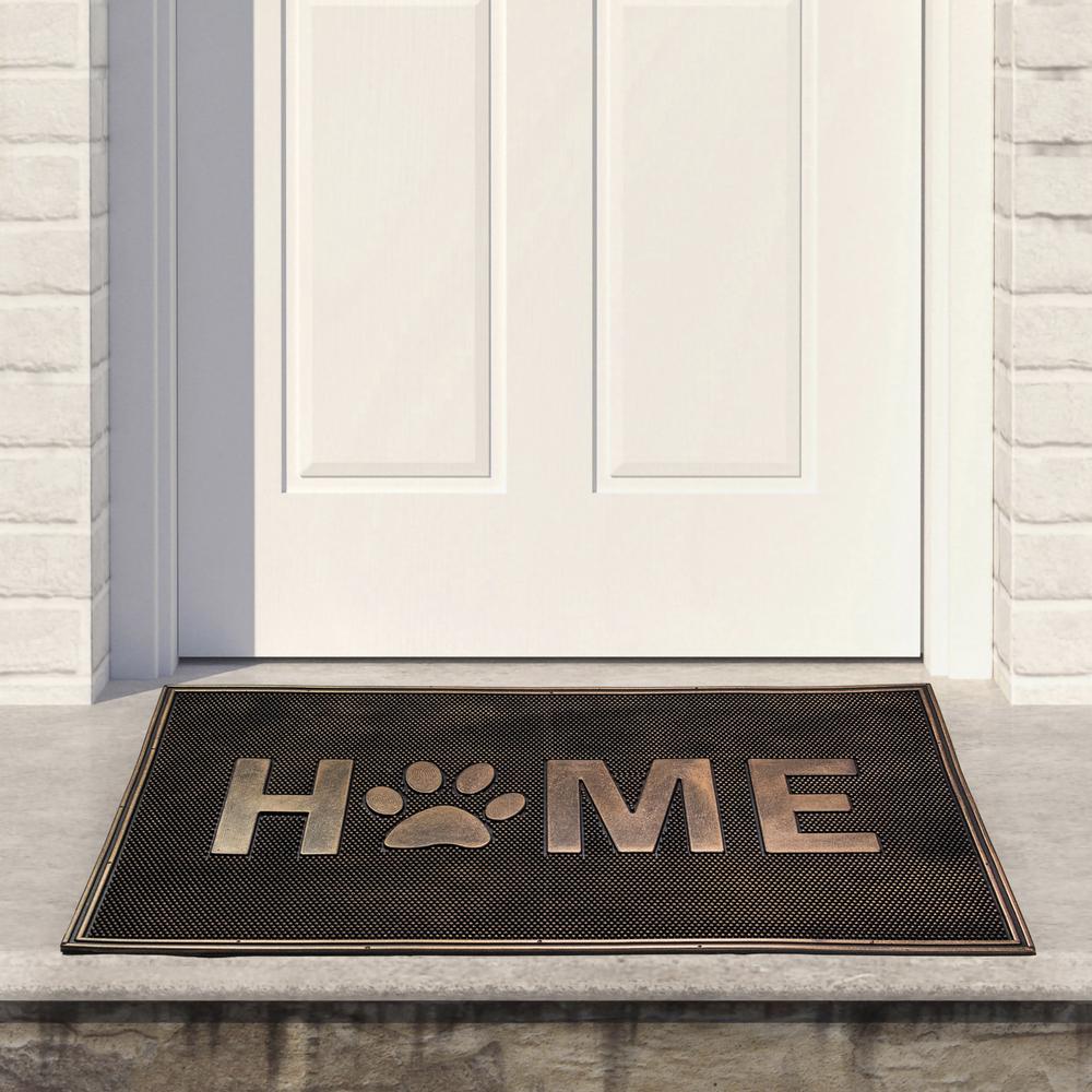 Gold Finish "Home" with Paw Print Rubber Doormat 18" x 30". Picture 2