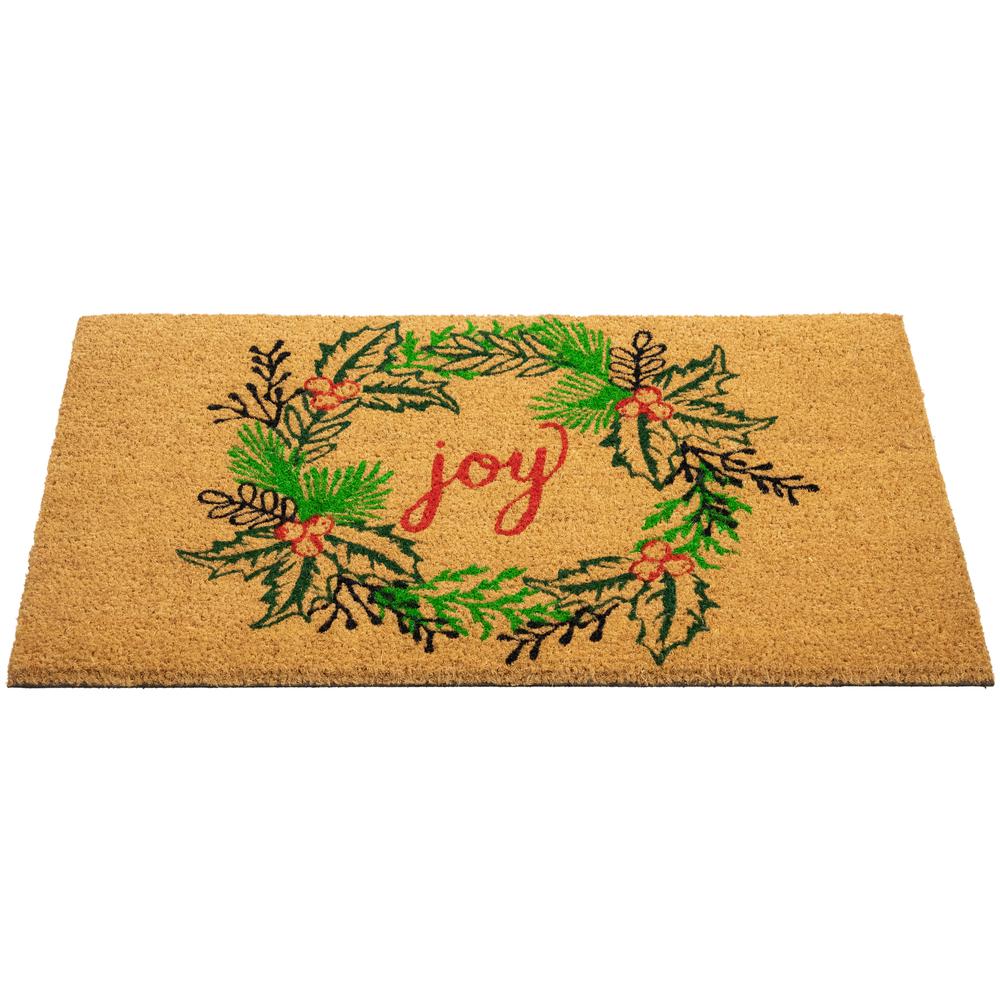 Natural Coir "Joy" Wreath Christmas Doormat 18" x 30". Picture 7