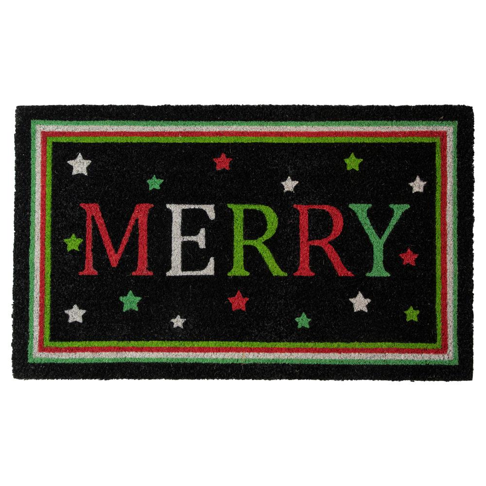 Black Coir "Merry" Christmas Doormat 18" X 30". Picture 1