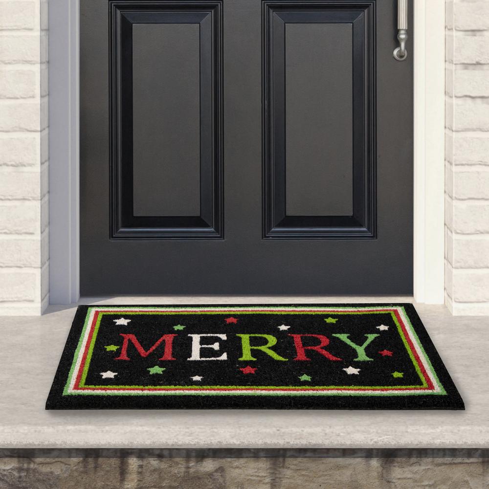 Black Coir "Merry" Christmas Doormat 18" X 30". Picture 2