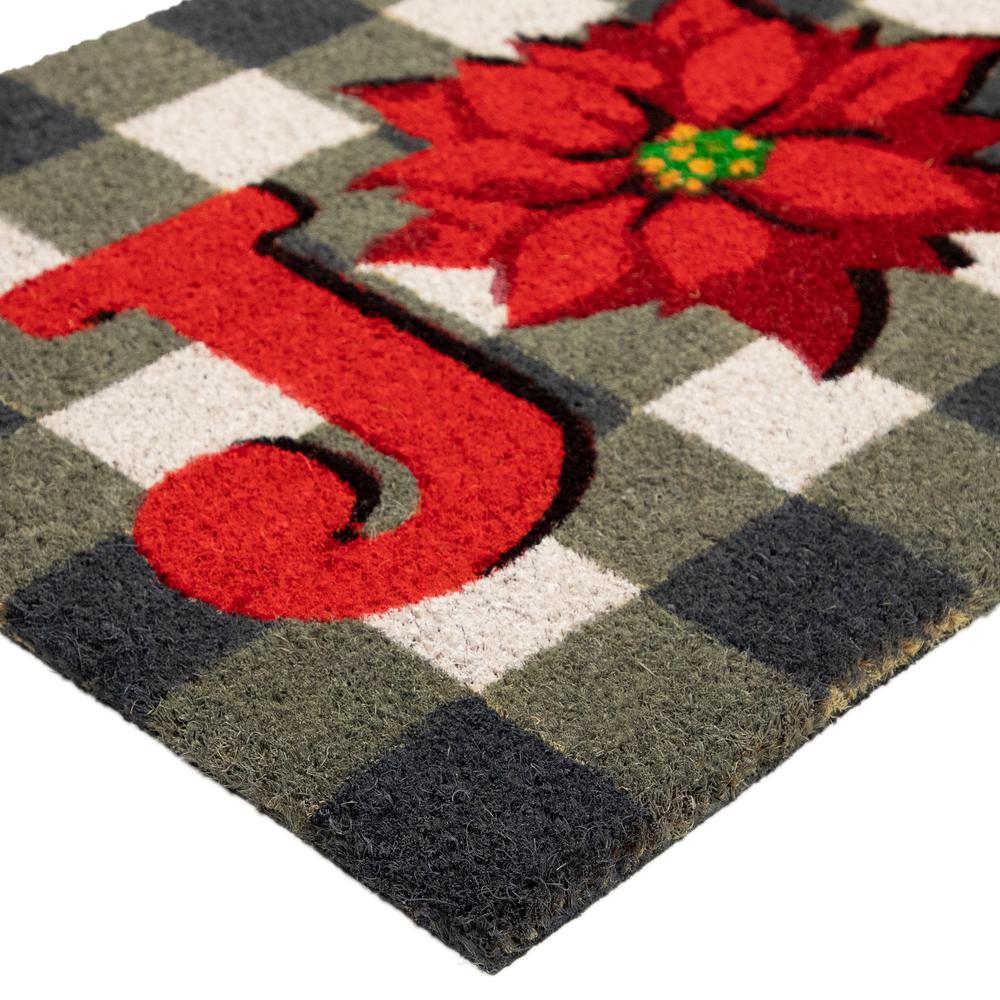 Gray and Red Poinsettia "Joy" Christmas Natural Coir Outdoor Doormat 18" x 30". Picture 7