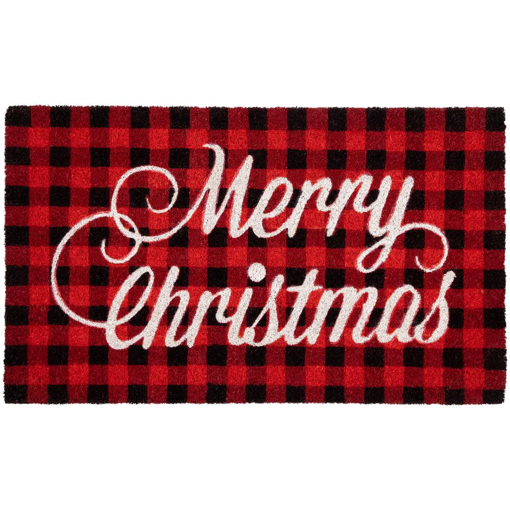 Red and Black "Merry Christmas" Natural Coir Christmas Outdoor Doormat 18" x 30". Picture 1